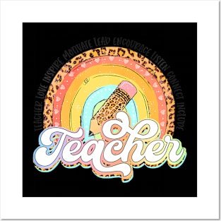 Teach Love Inspire Rainbows Teacher Leopard Back To School Posters and Art